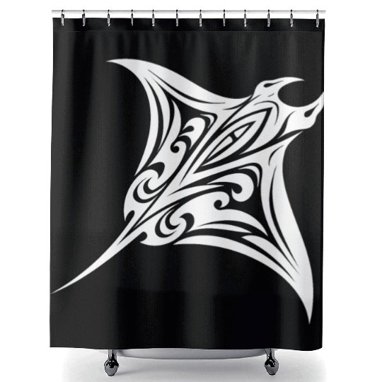 Tribal Manta Ray Style Diver Fan Tattoo Shower Curtains