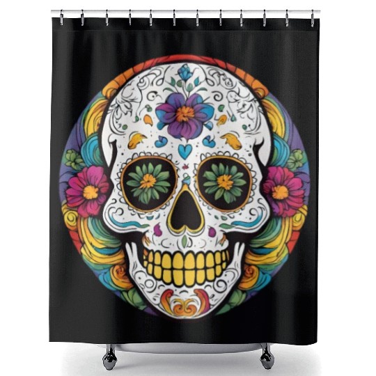 Sugar skull rainbow Shower Curtains