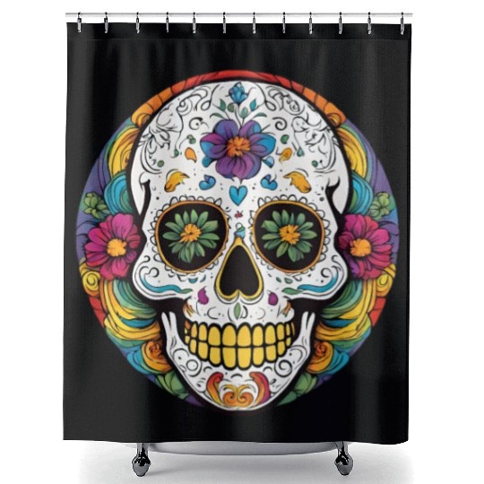 Sugar skull rainbow Shower Curtains