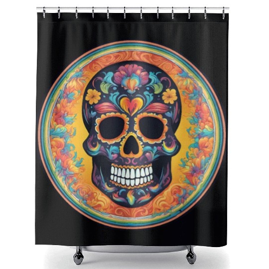 Sugar skull rainbow Shower Curtains