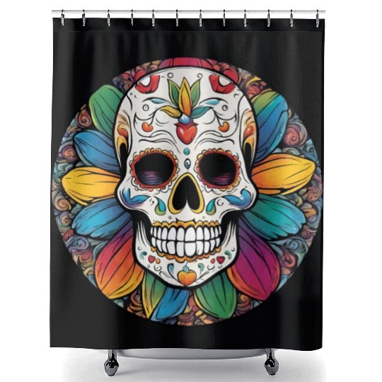 Sugar skull rainbow Shower Curtains