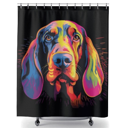 Watercolor Colorful Black And Tan Coonhound Shower Curtains