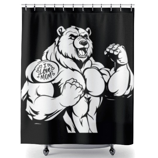 Brown Bear Biceps Tattoo I Love Mom Shower Curtains