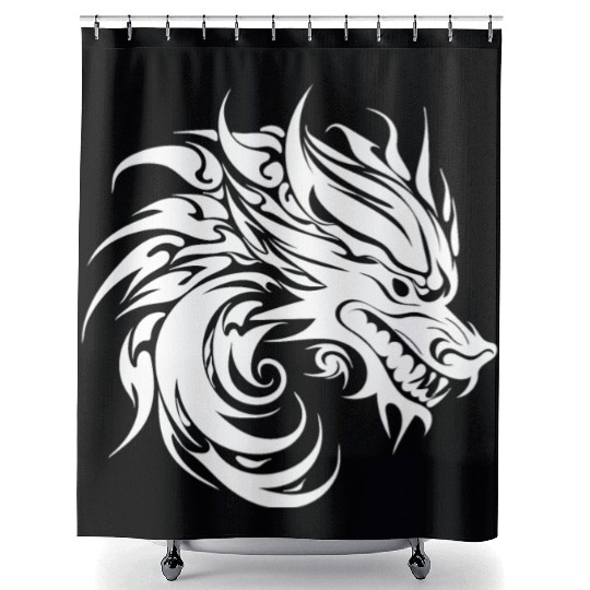 Roaring Chinese Dragon In Tattoo Style Shower Curtains