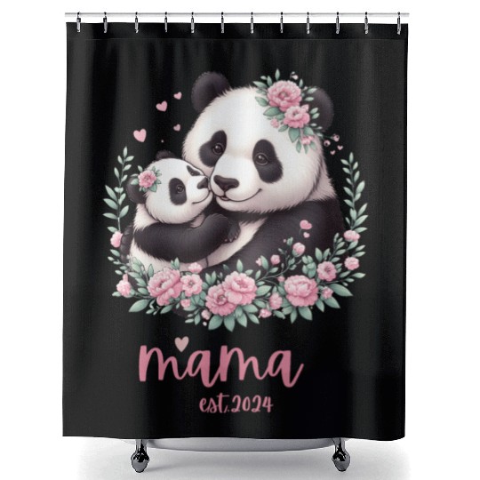 Mama est 2024 I Panda Bear Mum I First Time Mom Shower Curtains