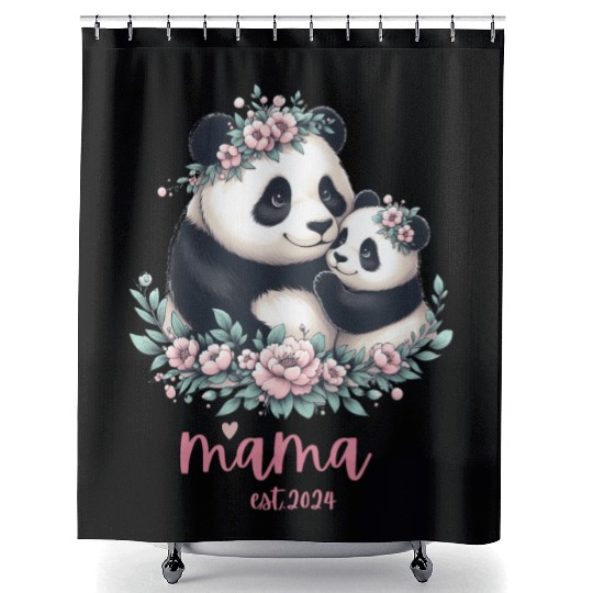 Mama est 2024 I Panda Bear Mum I First Time Mom Shower Curtains