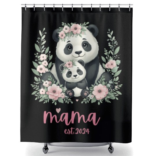 Mama est 2024 I Panda Bear Mum I First Time Mom Shower Curtains