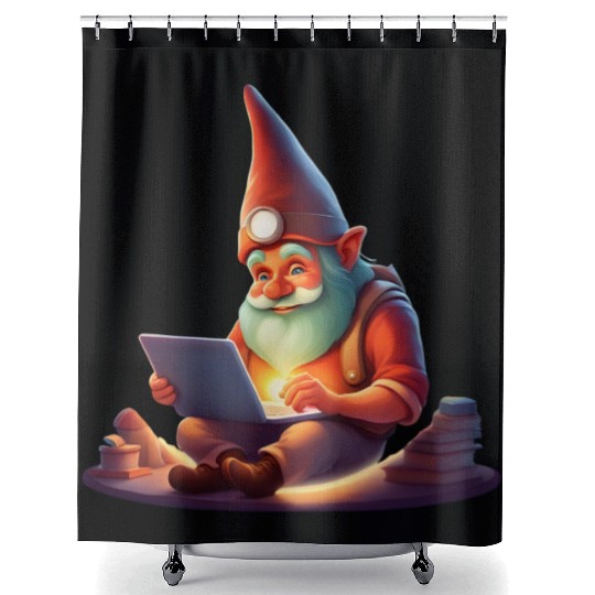 A Father's Day Gnome as a tech-savvy dad Shower Curtains