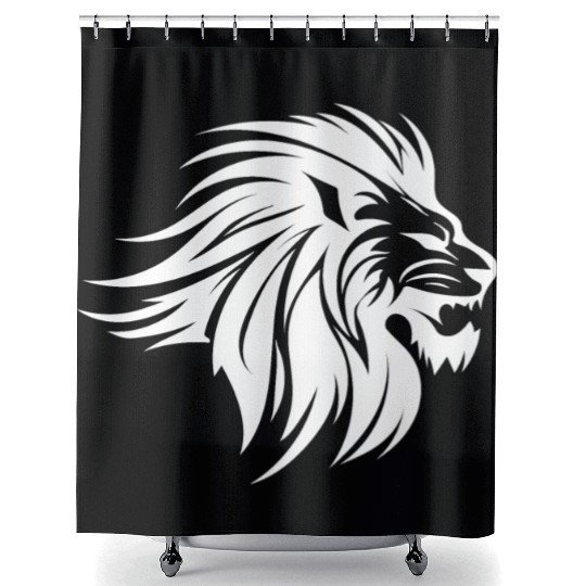 Waving Mane Lion Head Tattoo Ink Style Shower Curtains
