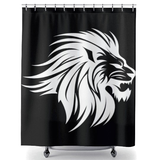 Waving Mane Lion Head Tattoo Ink Style Shower Curtains