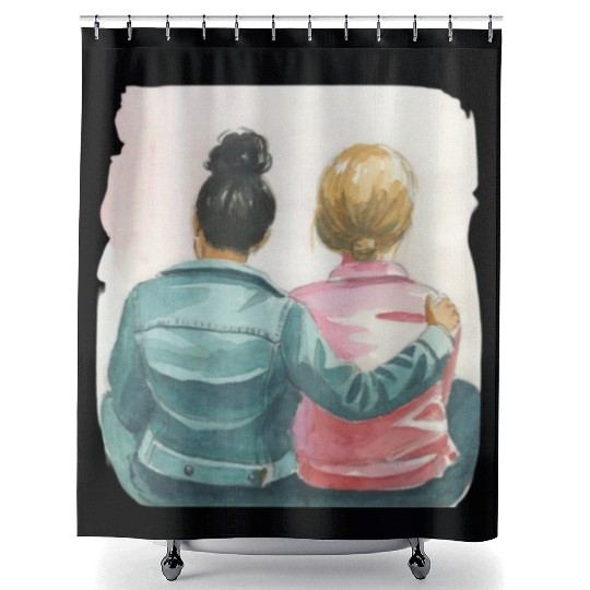 Watercolor Lesbian Couple Shower Curtains