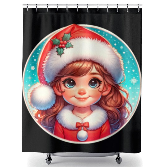 Santa Claus Girl Illustration Funny Christmas Shower Curtains