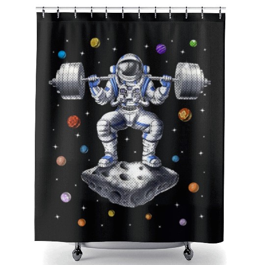 Astronaut Fitness Squats Shower Curtains