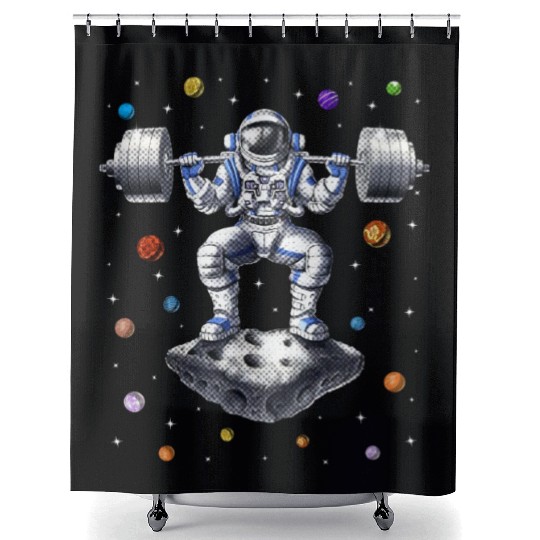 Astronaut Fitness Squats Shower Curtains
