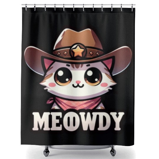 Cute Meowdy Cat Cowboy Pun Shower Curtains