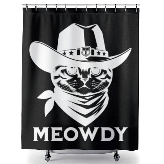 Cute Meowdy Cat Cowboy Pun Shower Curtains