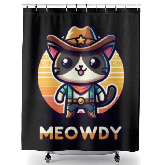 Cute Meowdy Cat Cowboy Pun Shower Curtains