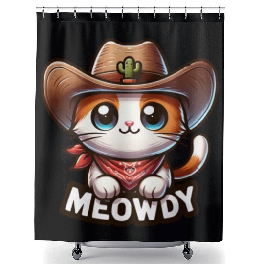 Cute Meowdy Cat Cowboy Pun Shower Curtains