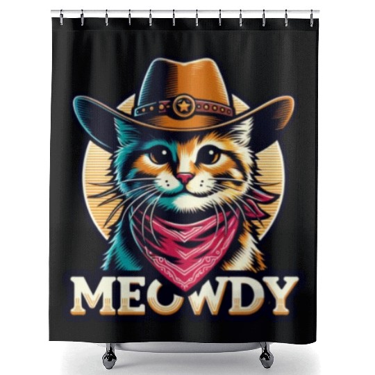 Cute Meowdy Cat Cowboy Pun Shower Curtains