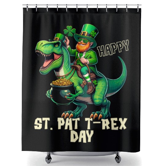 Happy St Pat-Rex Day Dinosaur Boys St Patricks Day Shower Curtains