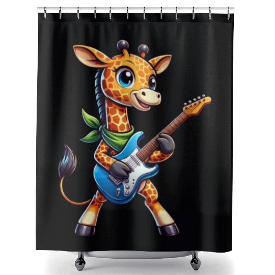 A cool giraffe playing guitar musician Shower Curtains