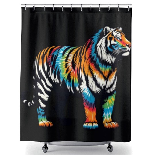 Vibrant Tie Dye Tiger Artwork Shower Curtains