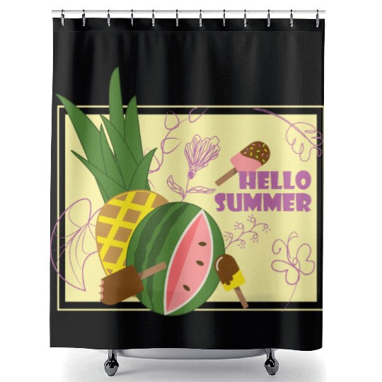 Hello summer fruit ice cream flowers & butterfly Shower Curtains