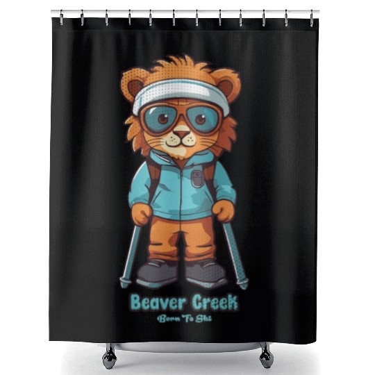 Cute Lion Skiing Beaver Creek Shower Curtains