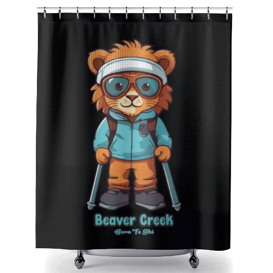Cute Lion Skiing Beaver Creek Shower Curtains