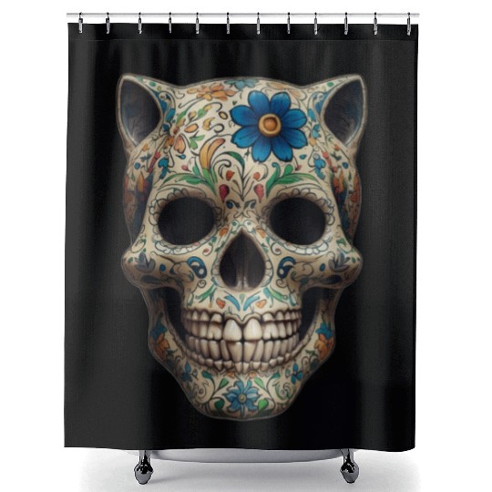 Talavera cat skull Shower Curtains