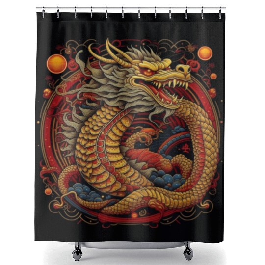 Chinese dragon. Dragon in a circle. Shower Curtains