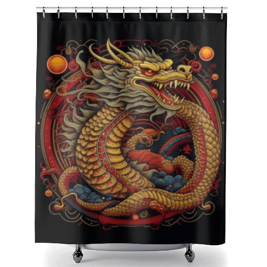 Chinese dragon. Dragon in a circle. Shower Curtains