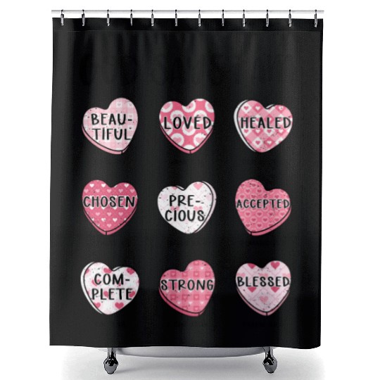 God Says I Am Valentine Candy Hearts Shower Curtains