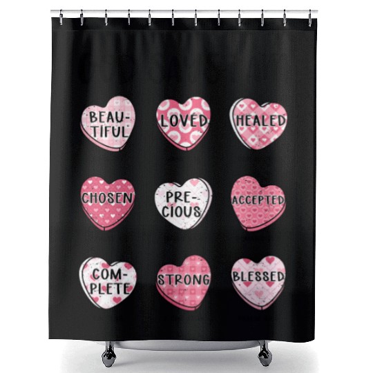 God Says I Am Valentine Candy Hearts Shower Curtains