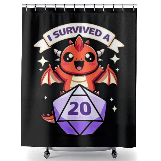 Kawaii Dragon - I Survived A Critical Hit Shower Curtains