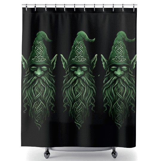 Saint Patrick's Day Mystical Bearded Druid Graphic Shower Curtains