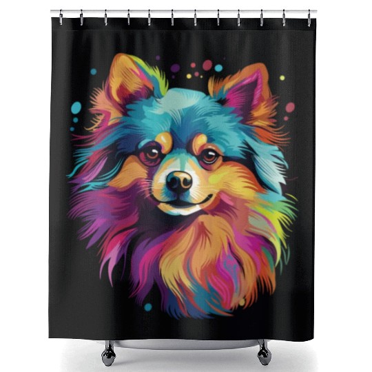 Watercolor Colorful Pomeranian Shower Curtains