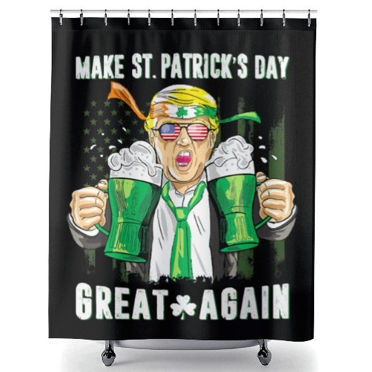 Funny Trump 2024 Make St Patrick s Day Great Again Shower Curtains