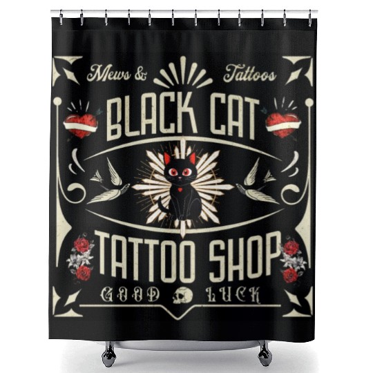 Black Cat Tattoo Shop Shower Curtains