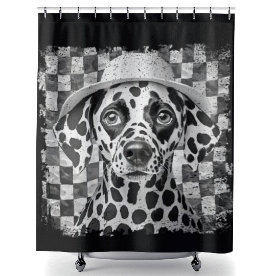 funny Dalmatian with hat Shower Curtains
