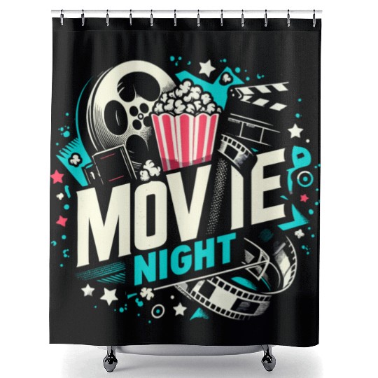 Movie Night Popcorn Film Theatre Cinema Ticket Shower Curtains
