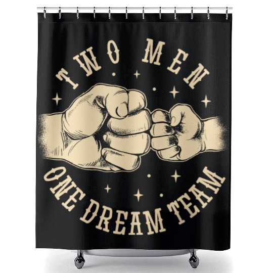 Father and son bump fists Shower Curtains