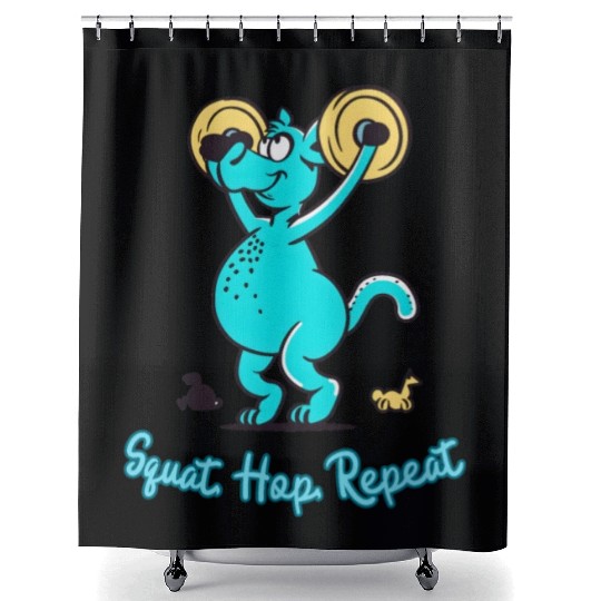 Kangaroo Gym Buff: Squat, Hop, Repeat Workout Shower Curtains