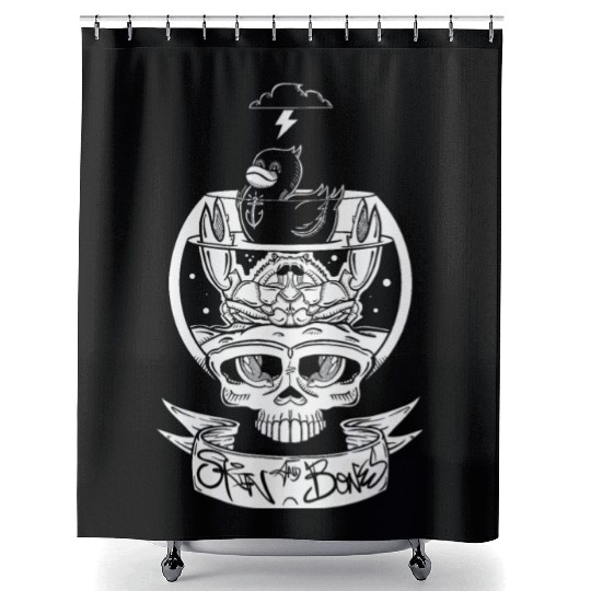 Skull Bowl Duck Crab Skin And Bones Shower Curtains