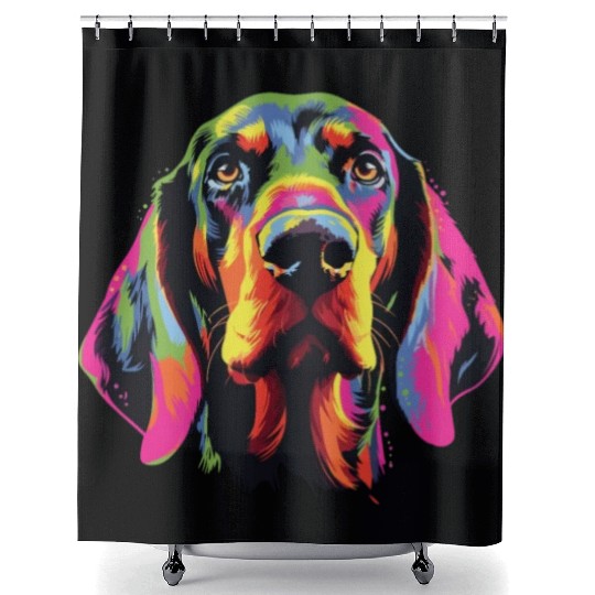 Watercolor Colorful Black And Tan Coonhound Shower Curtains
