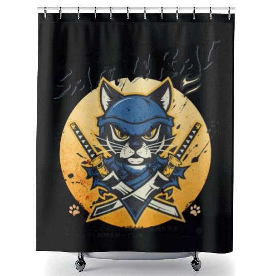 Samurai Cat, Ninja Cat, Cat Assassin, Warrior Cat Shower Curtains