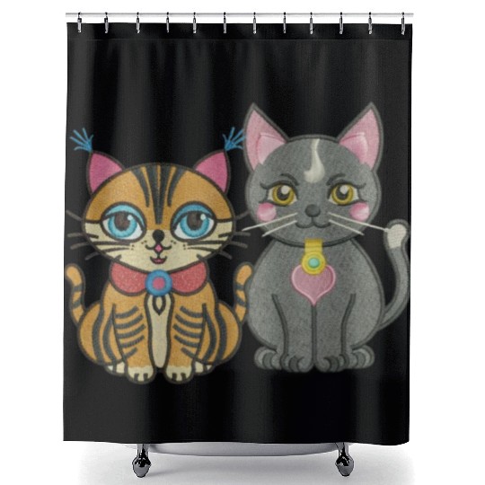 Cute catty couple embroidery design. Shower Curtains