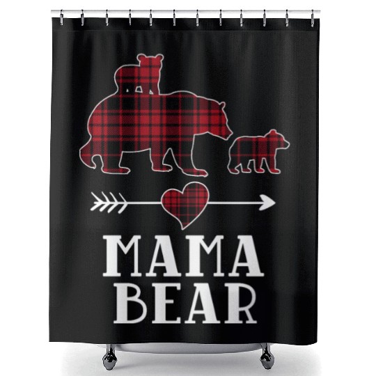 Mama Bear 2 Cubs Shower Curtains Christmas Mama Bear Plaid