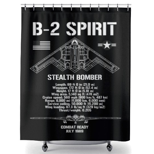 B-2 Spirit Stealth Bomber Specs Military Aircraft Shower Curtains