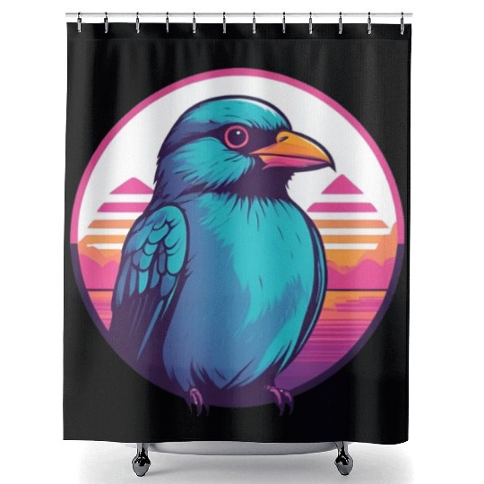 Synthwave Blue Bird 2 Shower Curtains